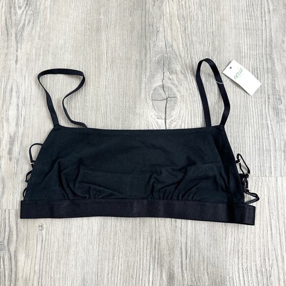 Aerie Lace Up Sides Square Neck Bra Black NWT size Medium - Picture 1 of 5